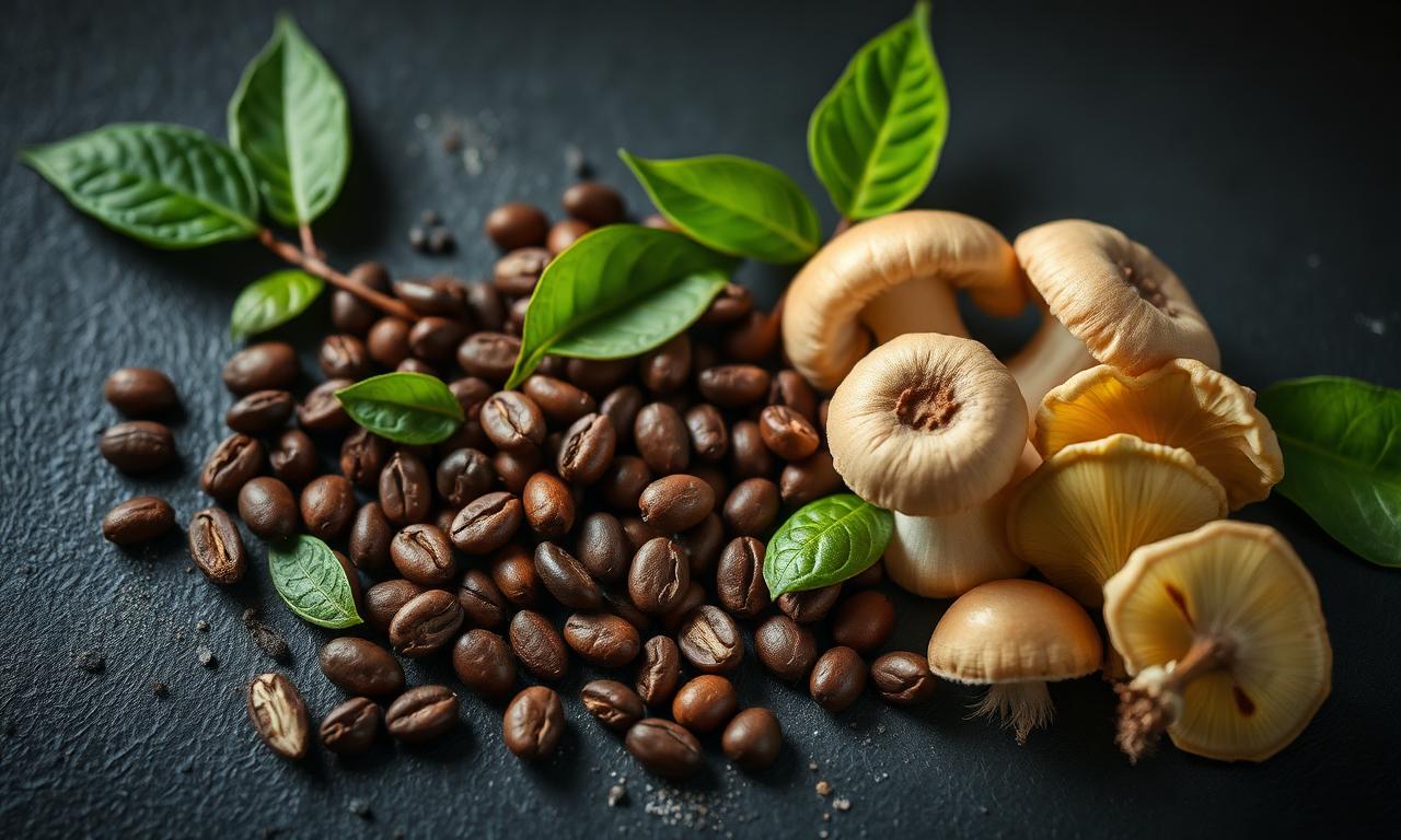 Natural Javacept ingredients — coffee beans, mushrooms and botanicals